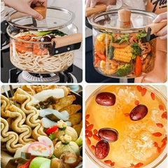 Glass Stockpot High Borosilicate Glass Pot Wooden Handles