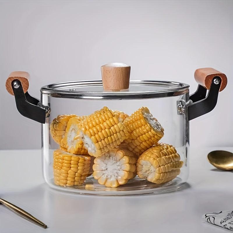 Glass Stockpot High Borosilicate Glass Pot Wooden Handles