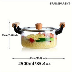 Glass Stockpot High Borosilicate Glass Pot Wooden Handles