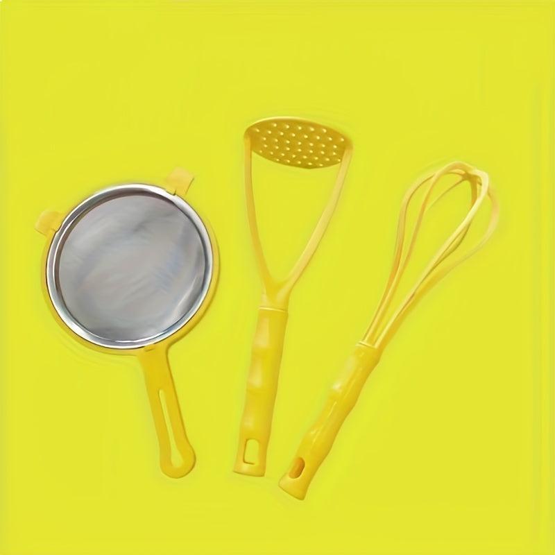 3pcs Kitchen Gadget Set - Fine Mesh Sifter, Egg Whisk, Potato Smasher
