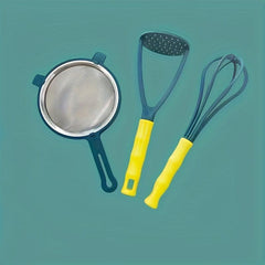 3pcs Kitchen Gadget Set - Fine Mesh Sifter, Egg Whisk, Potato Smasher