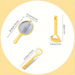 3pcs Kitchen Gadget Set - Fine Mesh Sifter, Egg Whisk, Potato Smasher