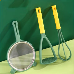 3pcs Kitchen Gadget Set - Fine Mesh Sifter, Egg Whisk, Potato Smasher