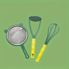 3pcs Kitchen Gadget Set - Fine Mesh Sifter, Egg Whisk, Potato Smasher