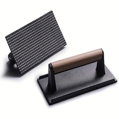Cast Iron Grill Press with Wood Handle Uncoated Pig Iron