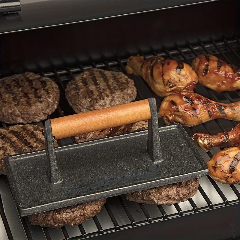 Cast Iron Grill Press with Wood Handle Uncoated Pig Iron