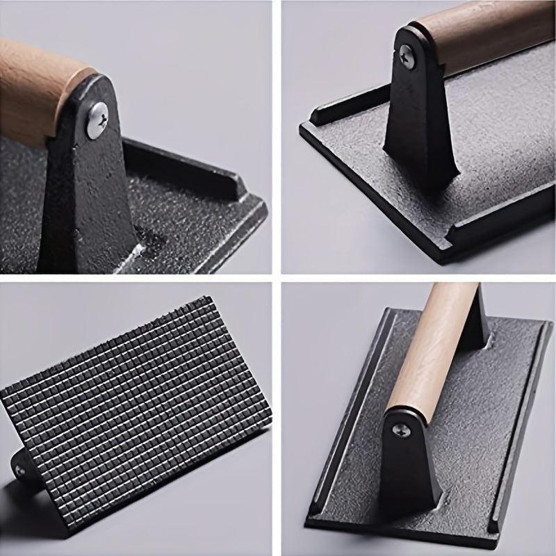 Cast Iron Grill Press with Wood Handle Uncoated Pig Iron
