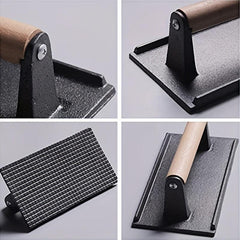 Cast Iron Grill Press with Wood Handle Uncoated Pig Iron