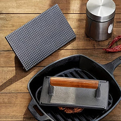 Cast Iron Grill Press with Wood Handle Uncoated Pig Iron