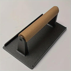 Cast Iron Grill Press with Wood Handle Uncoated Pig Iron