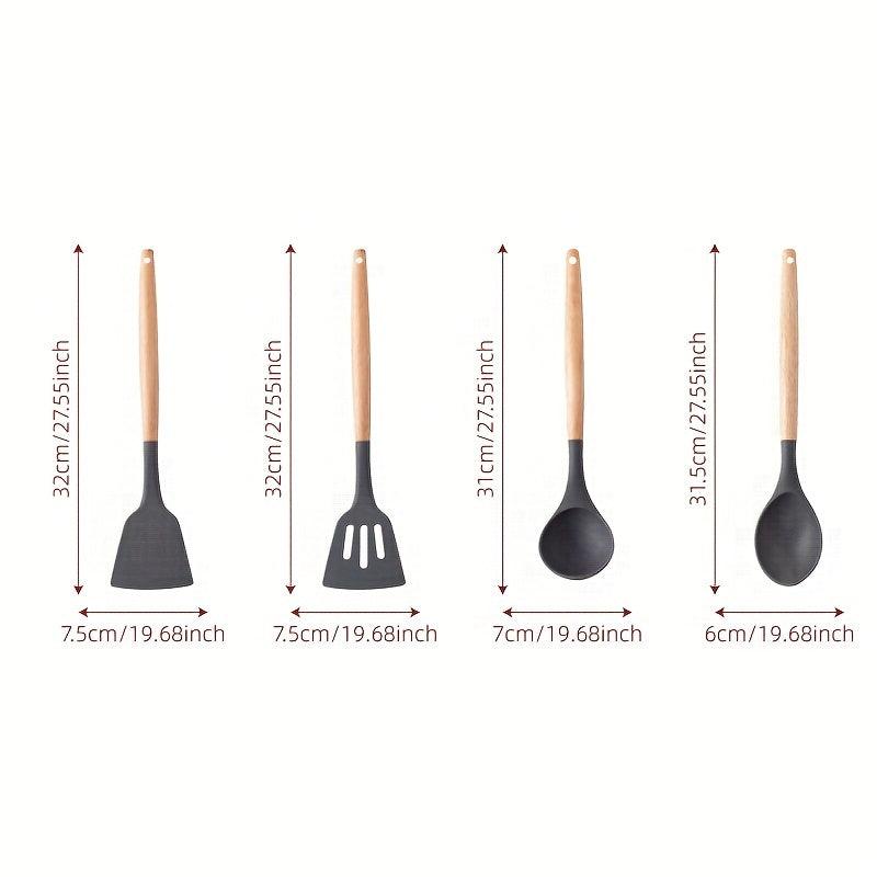 12PCS Silicone Kitchenware Wooden Handle Cooking Tools Set