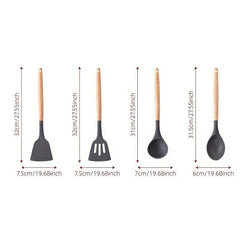 12PCS Silicone Kitchenware Wooden Handle Cooking Tools Set