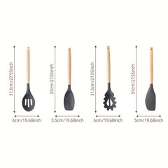 12PCS Silicone Kitchenware Wooden Handle Cooking Tools Set