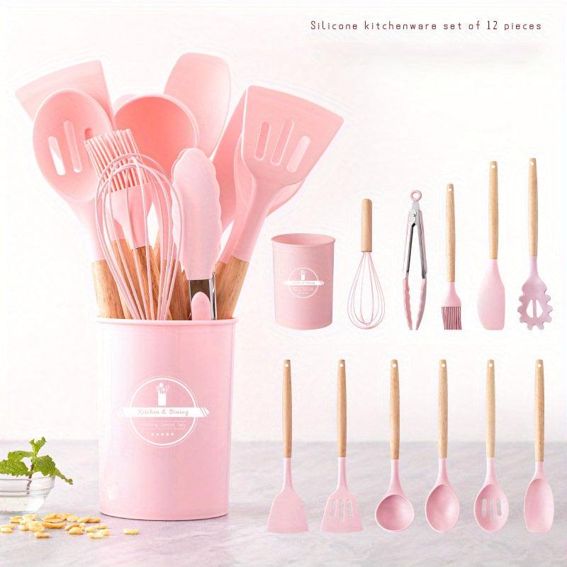 12PCS Silicone Kitchenware Wooden Handle Cooking Tools Set