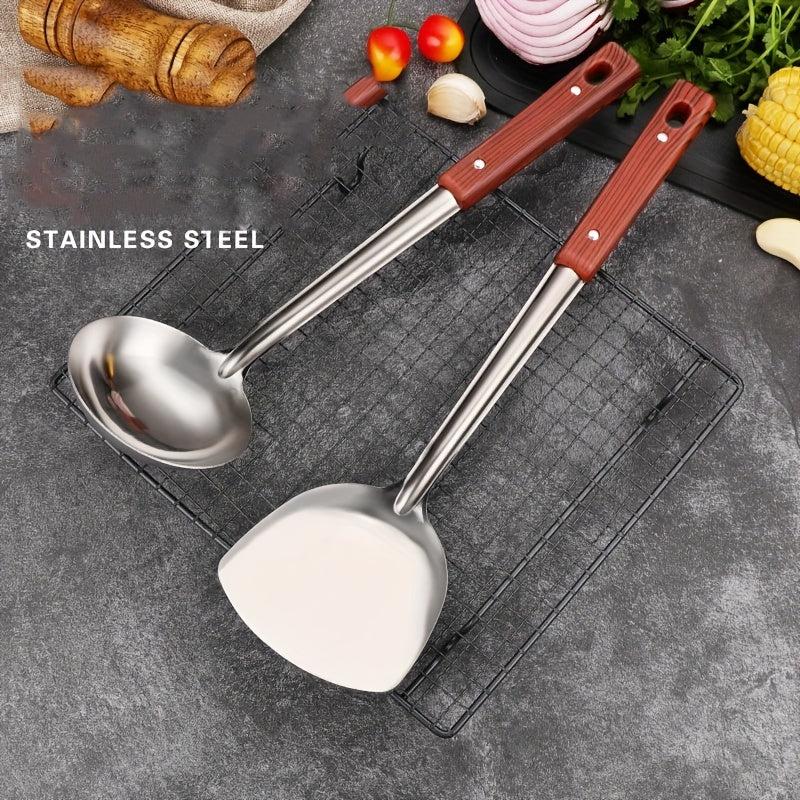 3pcs Stainless Steel Spatula Cooking Set Spoon Colander Anti scalding Thickened