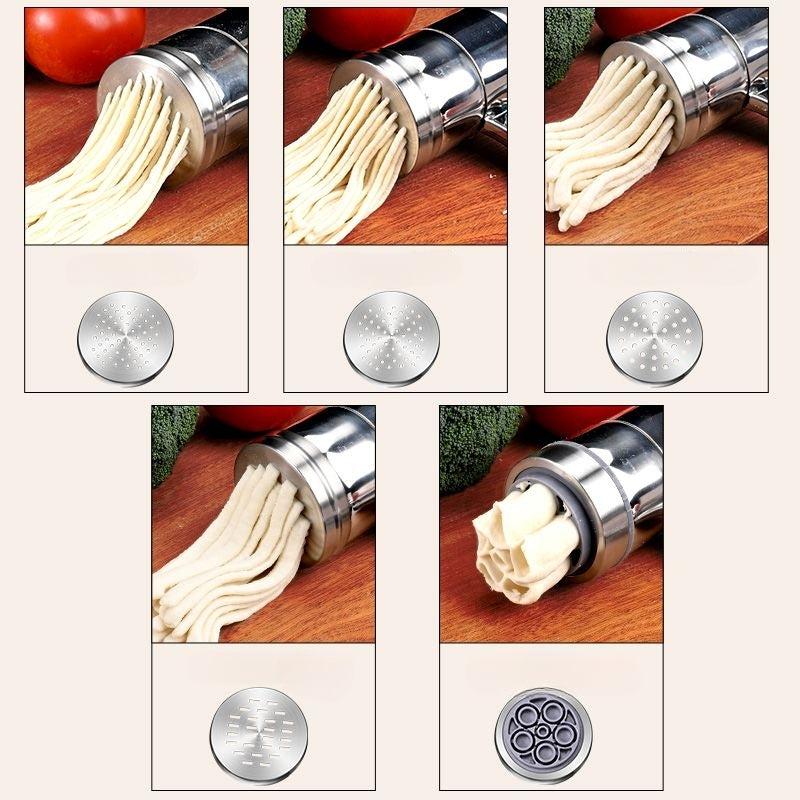 Small Stainless Steel Pasta Maker with 5 Noodle Moulds