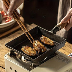 Japanese Style Cast Iron Omelette Pan 18x15 - Rectangular Small Frying Pan