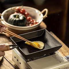 Japanese Style Cast Iron Omelette Pan 18x15 - Rectangular Small Frying Pan