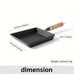 Japanese Style Cast Iron Omelette Pan 18x15 - Rectangular Small Frying Pan