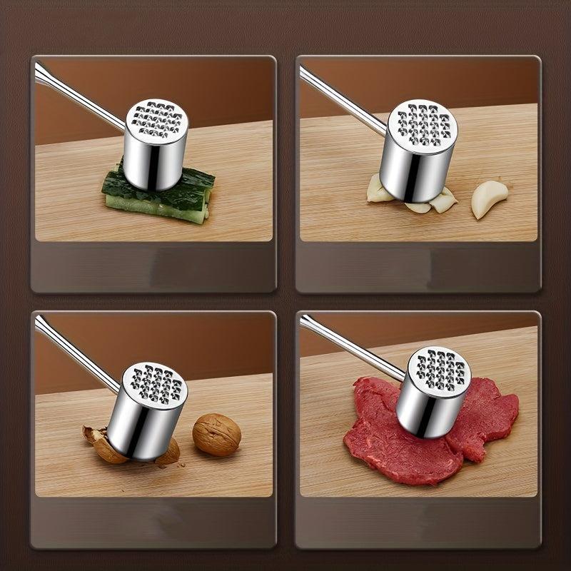 Dual Sided Meat Hammer Wooden Handle Stainless Steel Meat Pounder