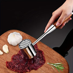 Dual Sided Meat Hammer Wooden Handle Stainless Steel Meat Pounder