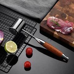 Dual Sided Meat Hammer Wooden Handle Stainless Steel Meat Pounder