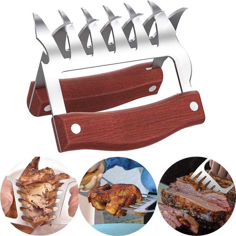 Stainless Steel Chicken Shredder Bear Claws with Wooden Handle
