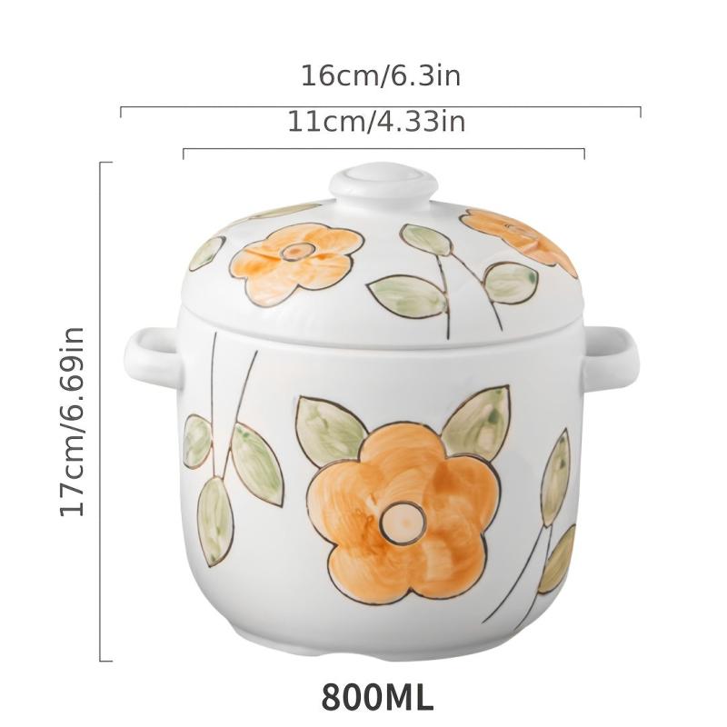 Ceramic Stew Pot Double Lid Soup Bowl Stew Jar Kitchen Supplies