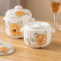 Ceramic Stew Pot Double Lid Soup Bowl Stew Jar Kitchen Supplies