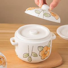 Ceramic Stew Pot Double Lid Soup Bowl Stew Jar Kitchen Supplies