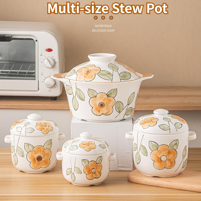 Ceramic Stew Pot Double Lid Soup Bowl Stew Jar Kitchen Supplies