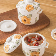 Ceramic Stew Pot Double Lid Soup Bowl Stew Jar Kitchen Supplies