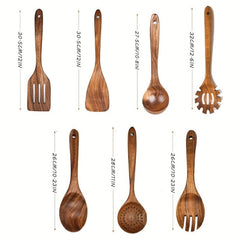 7pcs Wooden Cookware Set Teak Wooden Utensils Spatula Pasta Server Kitchen Utens