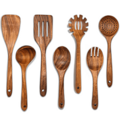 7pcs Wooden Cookware Set Teak Wooden Utensils Spatula Pasta Server Kitchen Utens