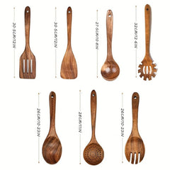 7pcs Wooden Cookware Set Teak Wooden Utensils Spatula Pasta Server Kitchen Utens