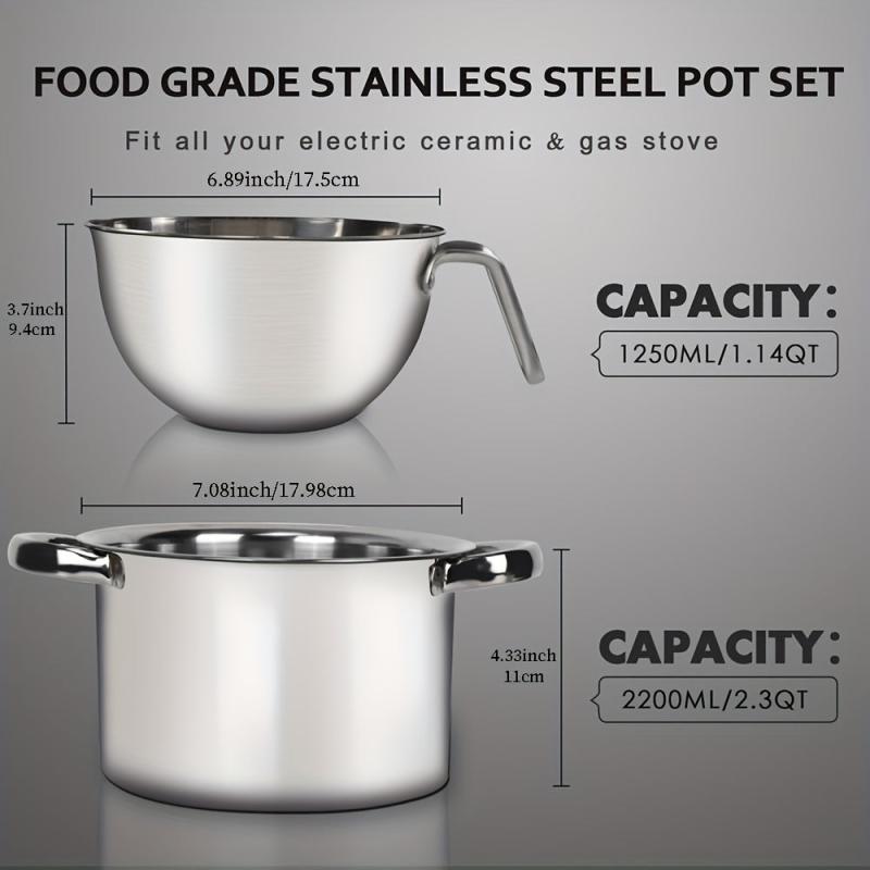 Stainless Steel Double Boiler Pot Set with Mixing Bowl 1250ML 1QT