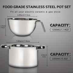 Stainless Steel Double Boiler Pot Set with Mixing Bowl 1250ML 1QT