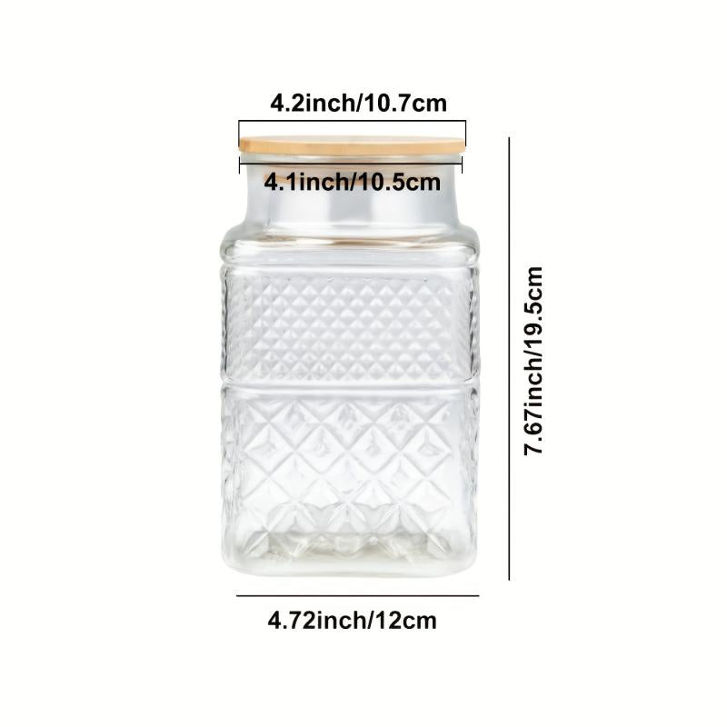 Large Glass Jar With Bamboo Lid Vintage Pattern
