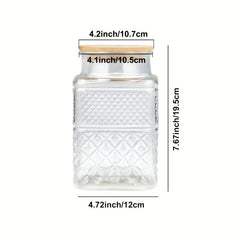 Large Glass Jar With Bamboo Lid Vintage Pattern