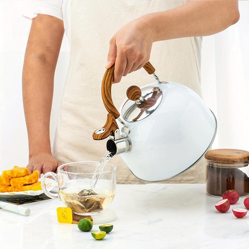 2.5L Stainless Steel Whistling Teapot with Wooden Handle