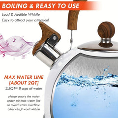 2.5L Stainless Steel Whistling Teapot with Wooden Handle