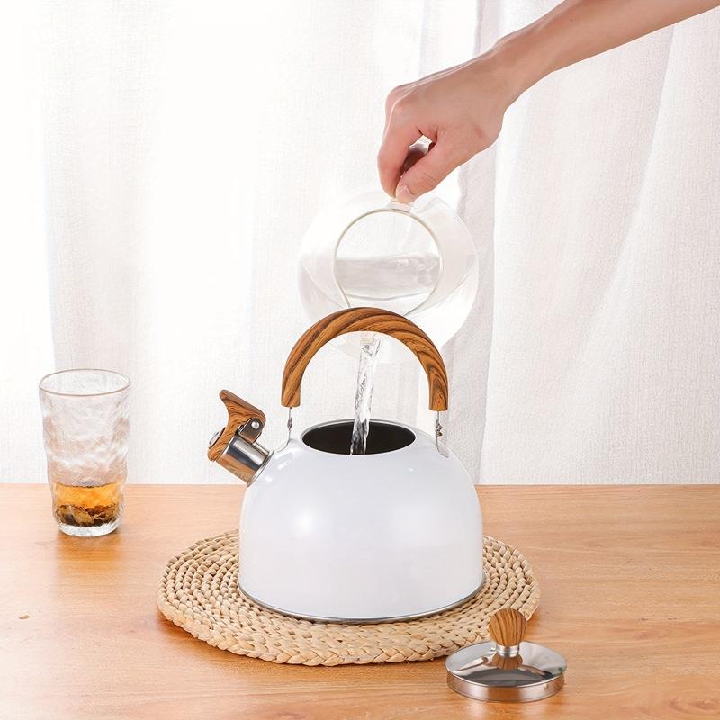 2.5L Stainless Steel Whistling Teapot with Wooden Handle