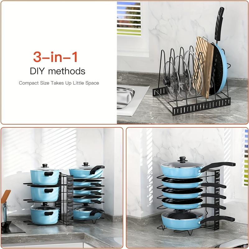 Adjustable 5-Tier Pot and Pan Organizer Rack with 3 DIY Methods