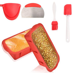 7pc Silicone Baking Mould Set + Oven Mitts, Brush, Spatula, Scraper, 2 Loaf Moul