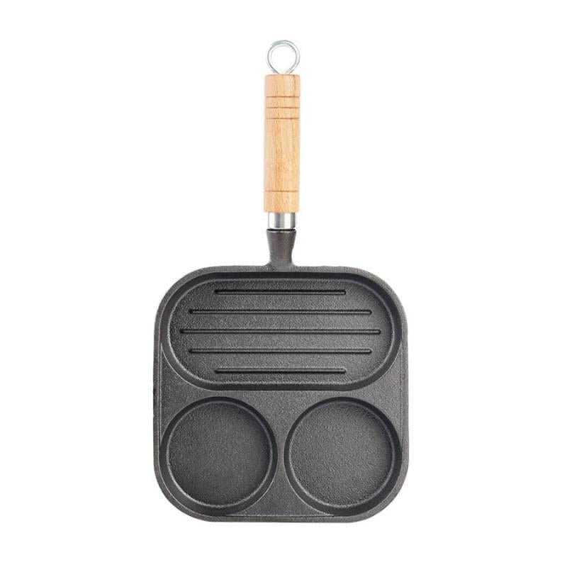 3 In 1 Cast Iron Fried Egg Steak Frying Pan Non stick Egg Burger Breakfast Pan