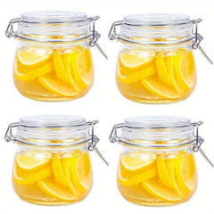 Set of 4 Glass Jars Round Food Storage Containers Sealed Clear Clip