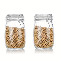 Set of 4 Glass Jars Round Food Storage Containers Sealed Clear Clip