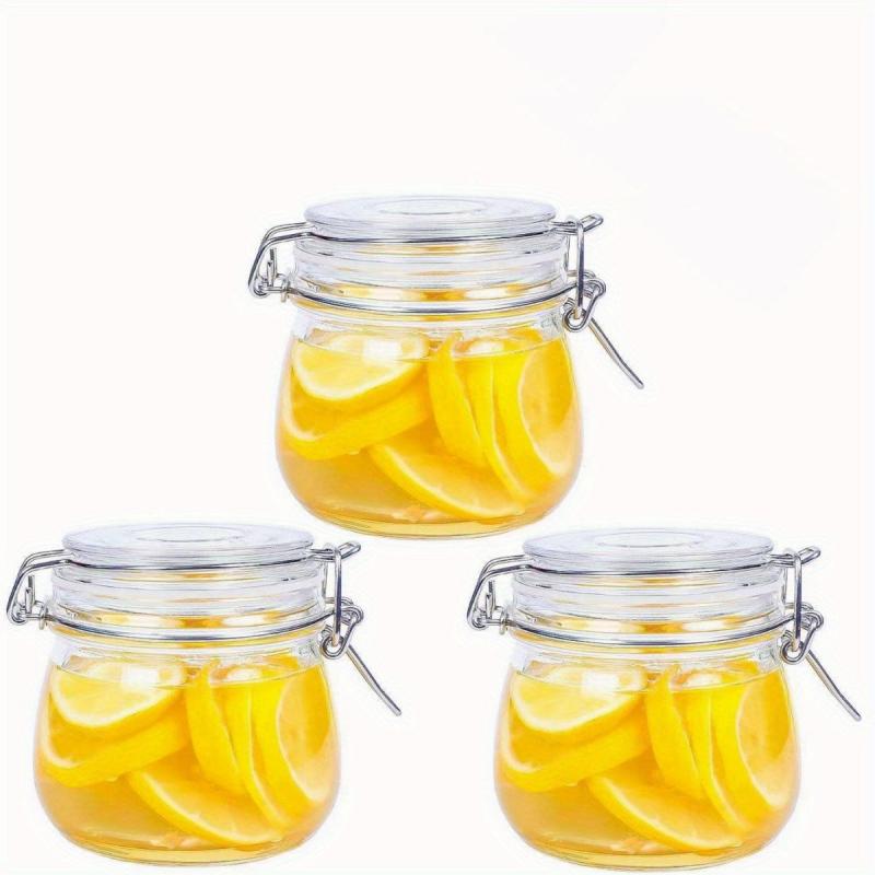 Set of 4 Glass Jars Round Food Storage Containers Sealed Clear Clip