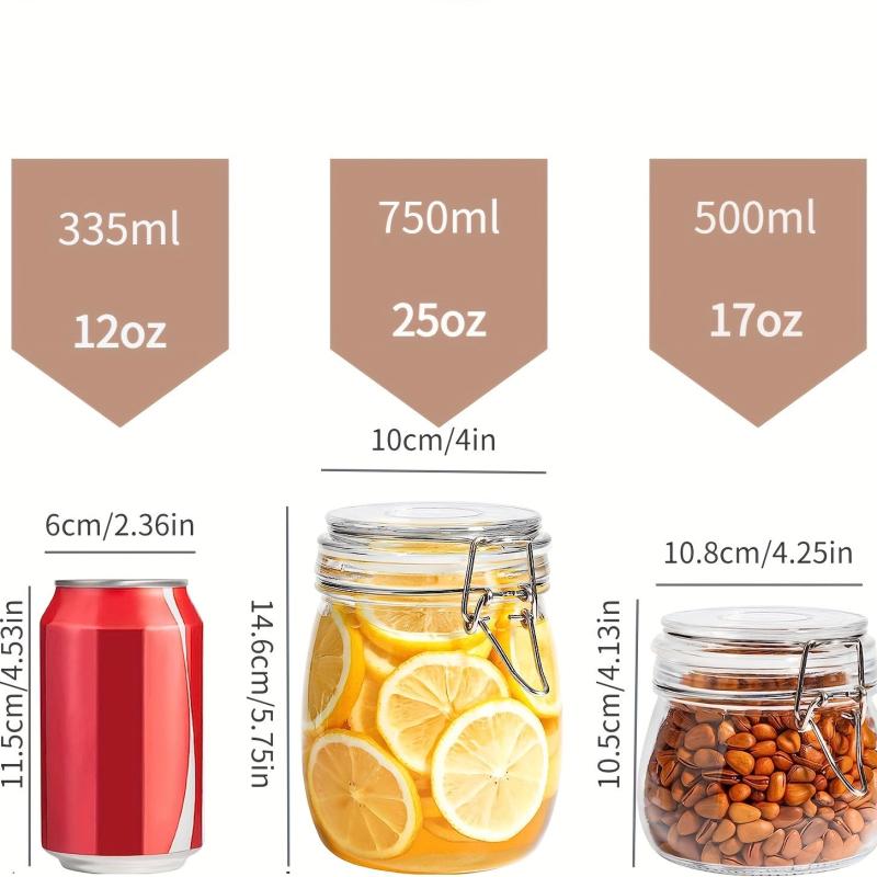 Set of 4 Glass Jars Round Food Storage Containers Sealed Clear Clip