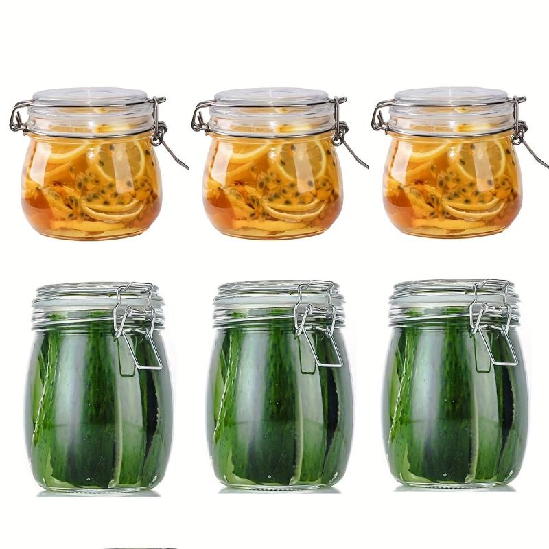Set of 4 Glass Jars Round Food Storage Containers Sealed Clear Clip